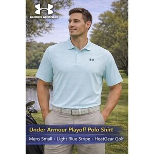 Under Armour Playoff Polo Shirt Mens Small Light Blue Stripe HeatGear Golf